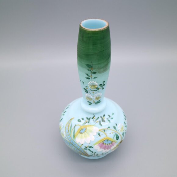 Victorian Style Bristol Blue Milk Glass, Hand Painted, Hand Blown with Enamelled - Picture 5 of 7
